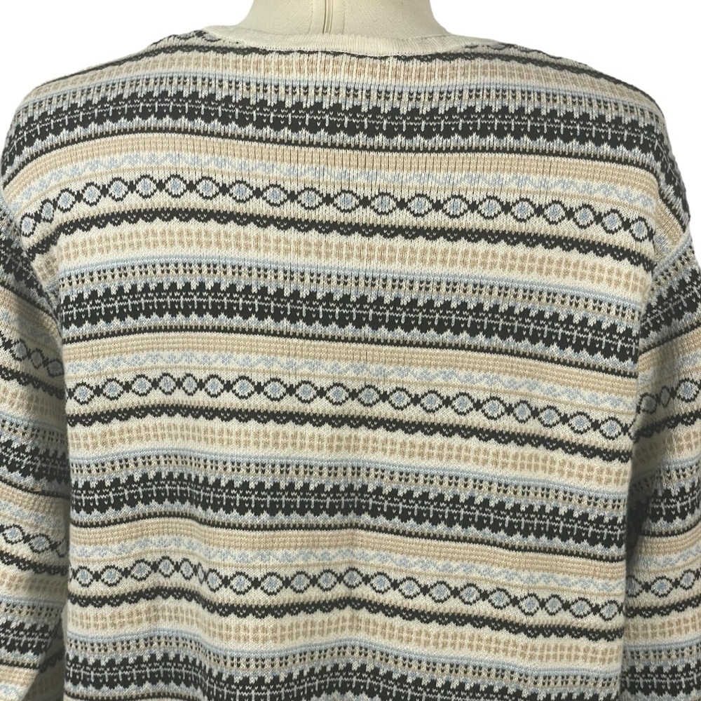 Vintage Talbots 100% Cotton Fair Isle Striped Cardigan Sweater Sz XL - Picture 7 of 10